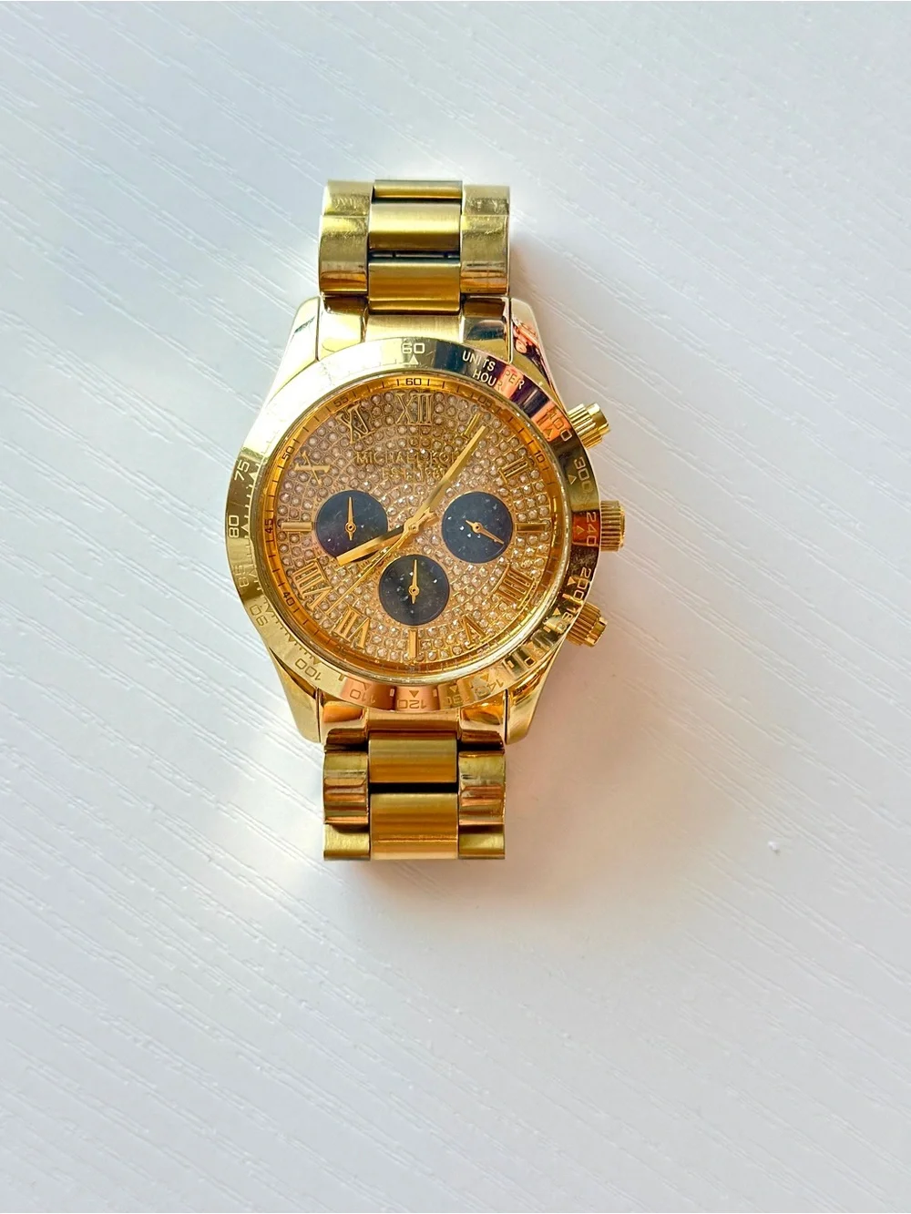 Michael Kors Gold and Black Chronograph Dials Diamond Crystal Dial Watch